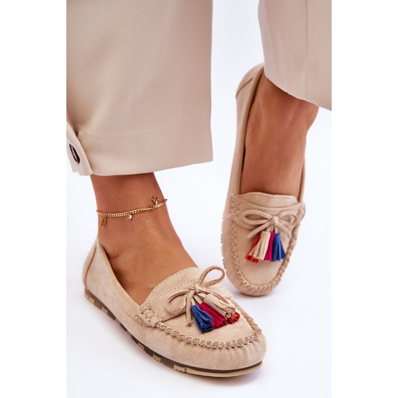 PS1 Wildleder-Loafer mit Schleife und Fransen Beige Dorine 1