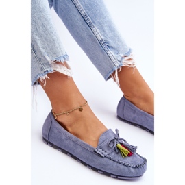 PS1 Blaue Wildleder-Loafer von Dorine mit Schleife und Fransen 1