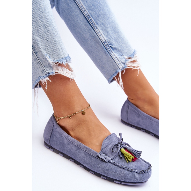 PS1 Blaue Wildleder-Loafer von Dorine mit Schleife und Fransen 1