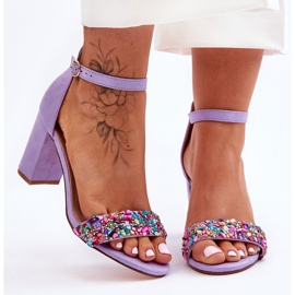 Modische High Heel Sandalen mit Steinen Lila Love Me 1