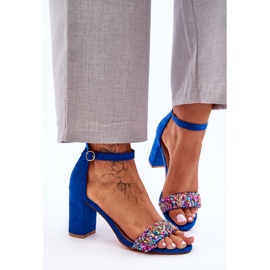 Modische High Heels Sandalen mit Ziersteinen Blau Love Me 1