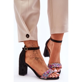 Modische High Heels Sandalen mit Ziersteinen Schwarz Love Me 2