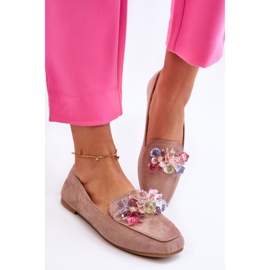 PS1 Wildleder-Loafer mit dekorativen Kristallen in Dunkelbeige von Arvilla 1