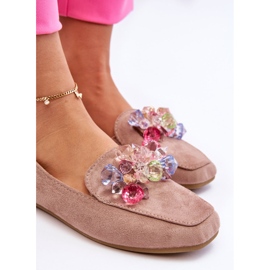 PS1 Wildleder-Loafer mit dekorativen Kristallen in Dunkelbeige von Arvilla 2