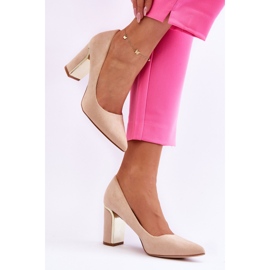Klassische Wildleder-Pumps mit Absatz Beige Elizabeth 1