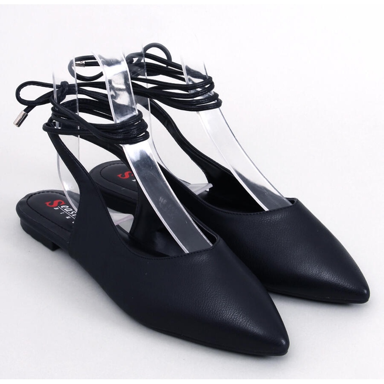 Jody Schwarze Ballerinas zum Schnüren mit offenem Absatz 1