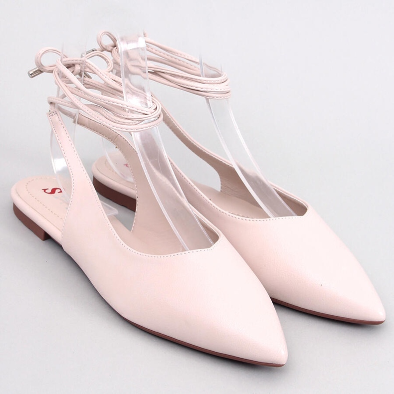 Jody Beige Schnür-Ballerinas mit offenem Absatz 1