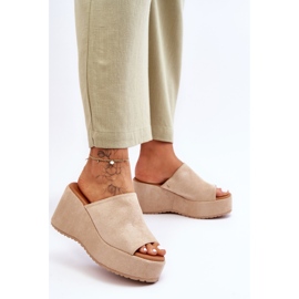 Solide Plateau-Hausschuhe für Damen Beige Martina 2