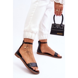 Schwarze Millou-Sandalen aus schwarzem Leder mit Reißverschluss 1