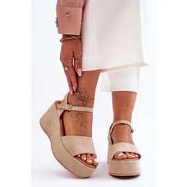 Wildleder-Keilsandalen für Damen Beige Lydia 1