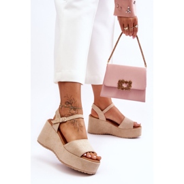 Wildleder-Keilsandalen für Damen Beige Lydia 2