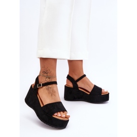 Damen-Wildleder-Keilsandalen Schwarz Lydia 1