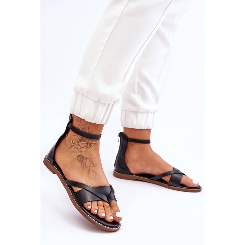 Flache Flip-Flops mit Reißverschluss für Damen in Schwarz Rise Up! 1