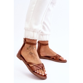 Flache Sandalen mit Reißverschluss für Damen Braun Rise Up! 1