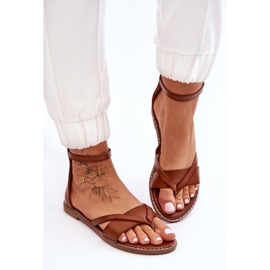Flache Sandalen mit Reißverschluss für Damen Braun Rise Up! 2
