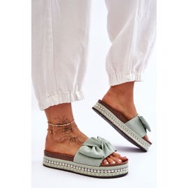 Damen-Hausschuhe aus Wildleder mit Schleife Lauria Green grün 1