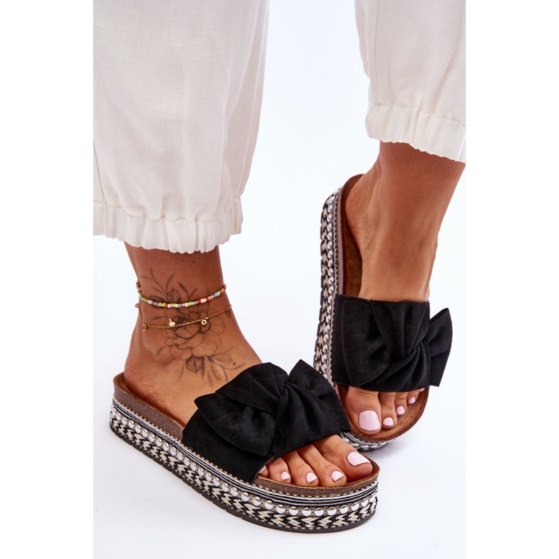 Damen-Hausschuhe aus Wildleder mit Schleife, Schwarz, Lauria 2