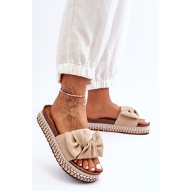 Damen-Hausschuhe aus Wildleder mit Schleife Beige Lauria 1