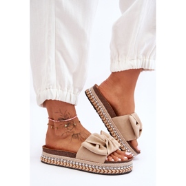 Damen-Hausschuhe aus Wildleder mit Schleife Beige Lauria 2