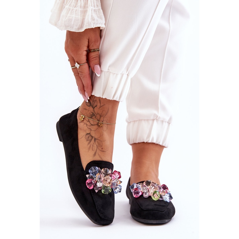 PS1 Schwarze Arvilla-Wildleder-Loafer mit verzierten Kristallen 1