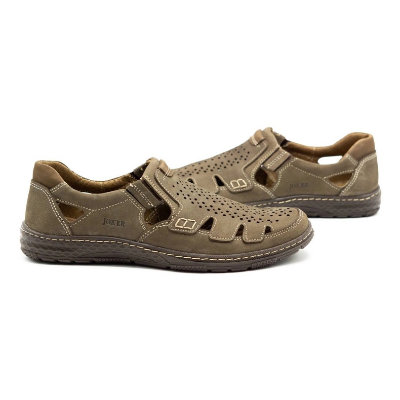 Joker Herren Sommer Lederschuhe Slip-On 500J oliv grün 3