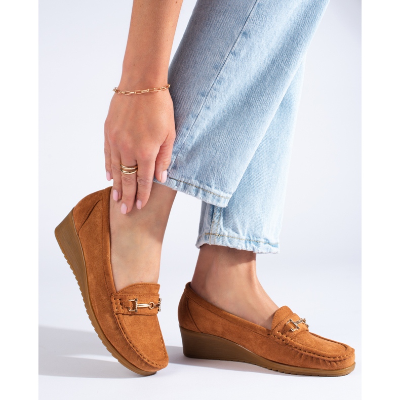 Damen-Wildleder-Keilmokassins Shelovet braun 1