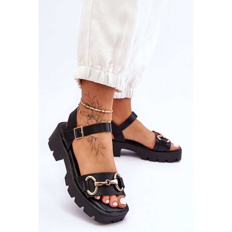 Emori Damen-Sandalen aus Emori-Leder mit Verzierung schwarz 1