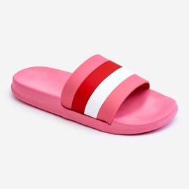 Dunkelrosa gestreifte Vision-Hausschuhe für Damen 1