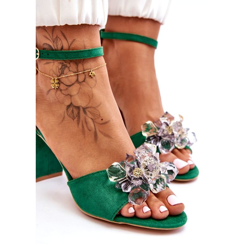 Seastar Elegante Sandalen mit Kristallen auf Cameron Green Heels grün 3