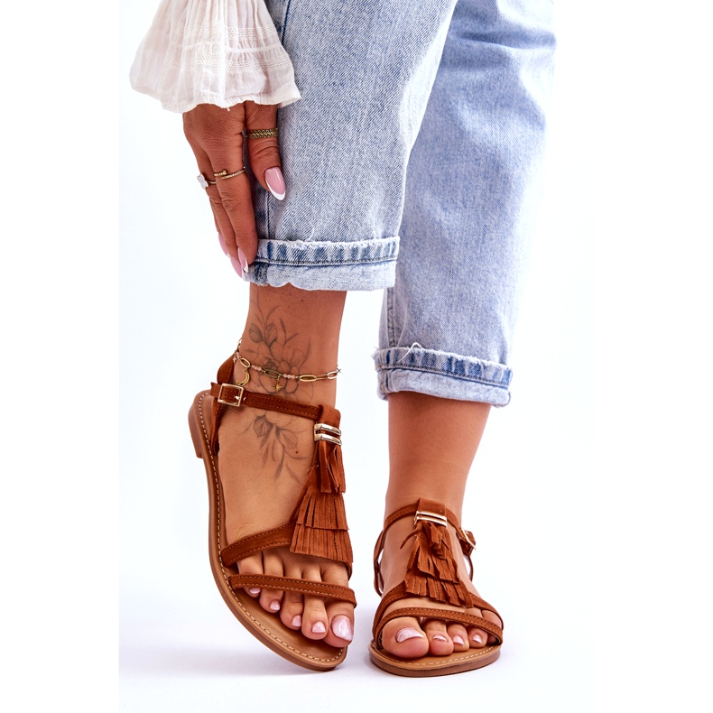 Damensandalen Flaches Wildleder Boho Braun Lucami 1