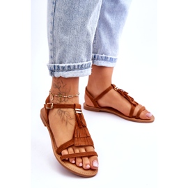 Damensandalen Flaches Wildleder Boho Braun Lucami 2