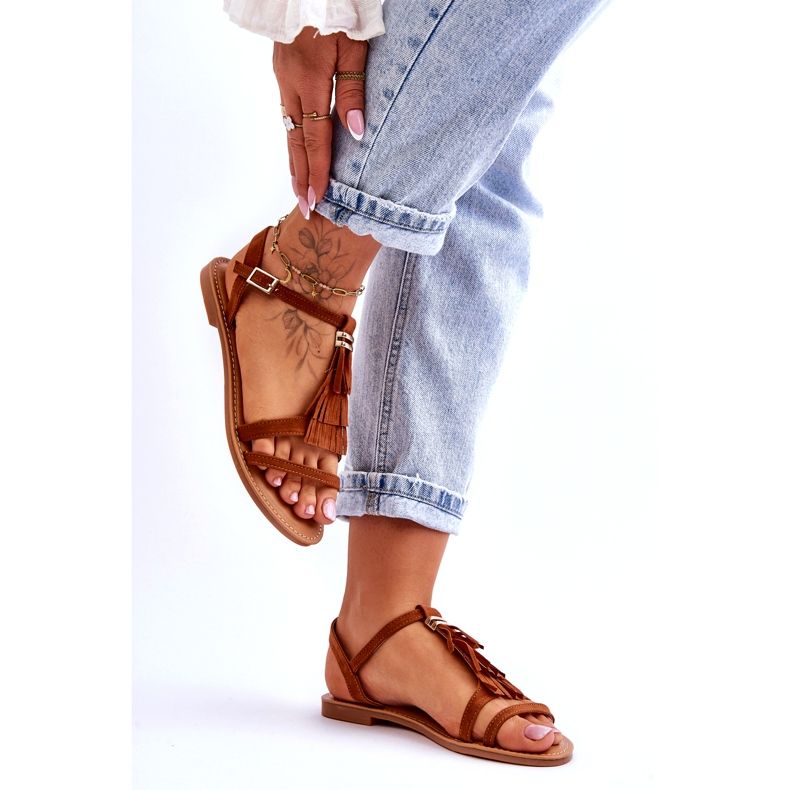 Damensandalen Flaches Wildleder Boho Braun Lucami 4