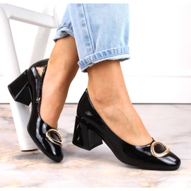 Damen-Pumps aus Lackleder mit dekorativem Absatz, schwarz, Vinceza 10930 1