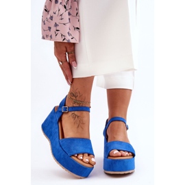 Damen-Wildleder-Keilsandalen Blau Lydia 1