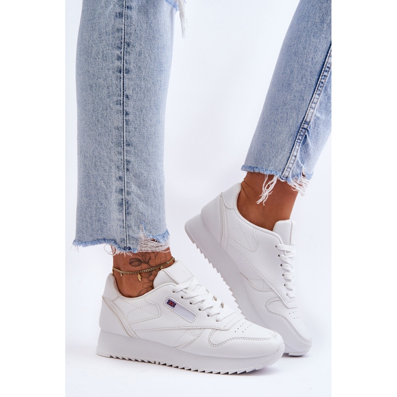 PM1 Weiße Merida-Leder-Schnür-Plateau-Sportschuhe 1