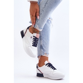 PM1 Weiße und marineblaue Merida-Schnür-Plateau-Sportschuhe aus Leder 1