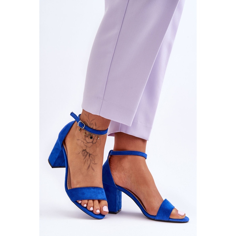 Blaue Madame Wildleder-Sandalen mit hohem Absatz 2