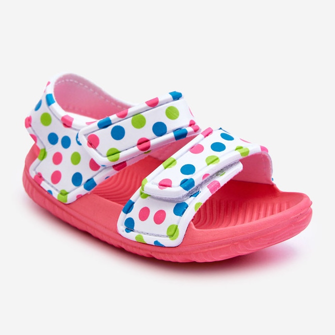 Leichte gemusterte Schaumstoff-Sandalen für Kinder in Rosa und Weiß Malaga 1