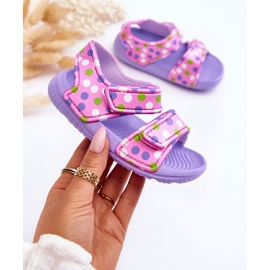 Leichte Schaumstoff-Sandalen für Kinder mit Mustern in Lila und Rosa Malaga 1