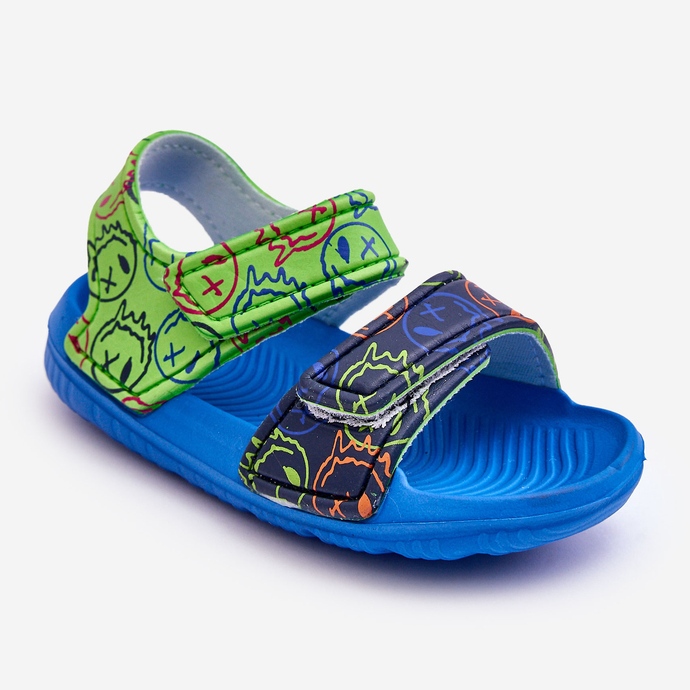 Leichte Schaumstoff-Sandalen für Kinder, gemustert, blau und grün, Malaga 1