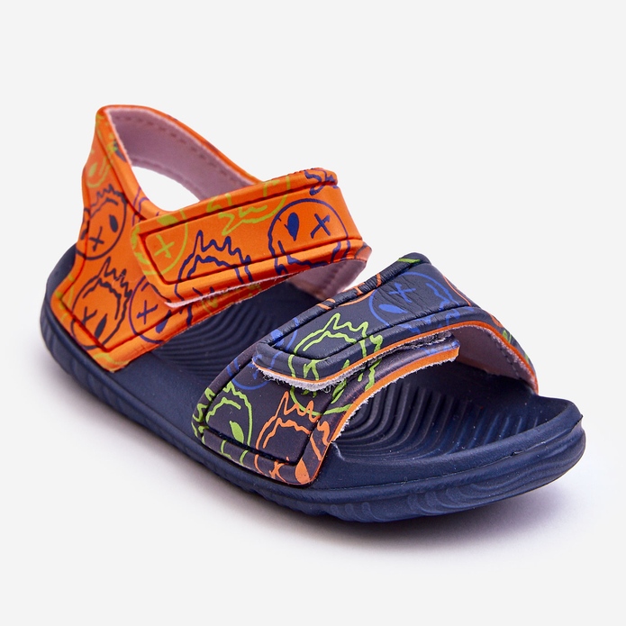 Leichte Schaumstoff-Sandalen für Kinder mit Mustern in Marineblau und Orange Malaga 1