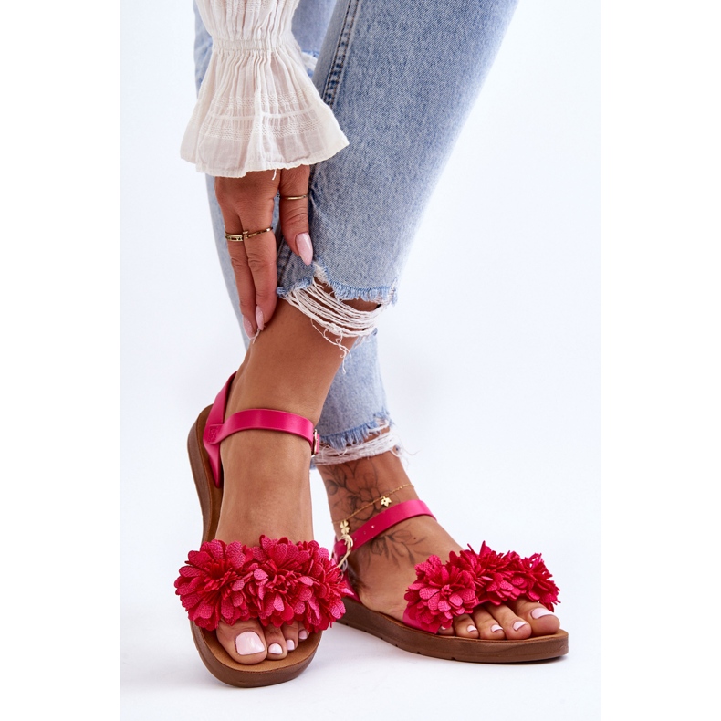 Damensandalen mit Stoffblumen Fuchsia Fiori rosa 2