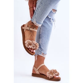 Damensandalen mit Stoffblumen Beige Fiori 2