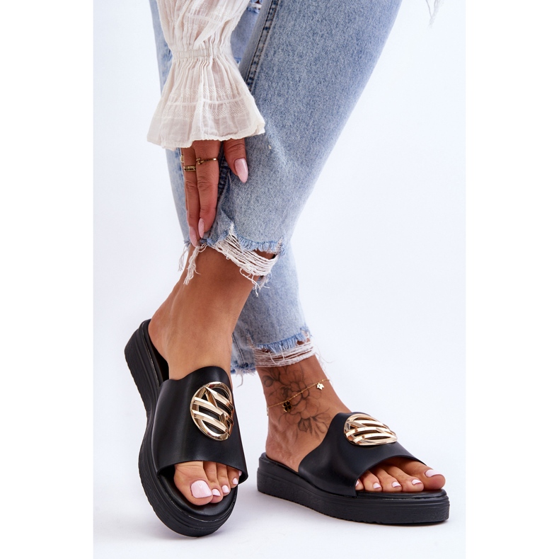 Damenhausschuhe mit Black Secrets-Dekoration schwarz 1