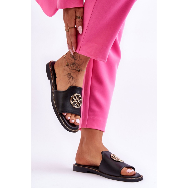 Klassische Damensandalen mit flachem Absatz in Schwarz Larotte 2