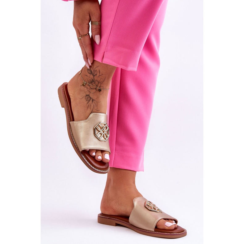 Klassische Damensandalen mit flachem Absatz, Gold Larotte golden 2