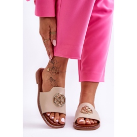 Klassische Damensandalen mit flachem Absatz Beige Larotte 1