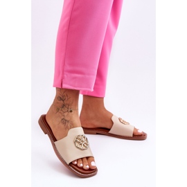 Klassische Damensandalen mit flachem Absatz Beige Larotte 2