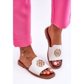 Klassische Damen-Hausschuhe mit flachem Absatz, weiße Larotte 1