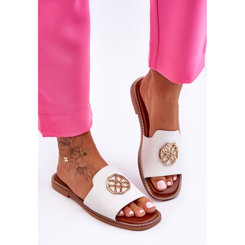 Klassische Damen-Hausschuhe mit flachem Absatz, weiße Larotte 1